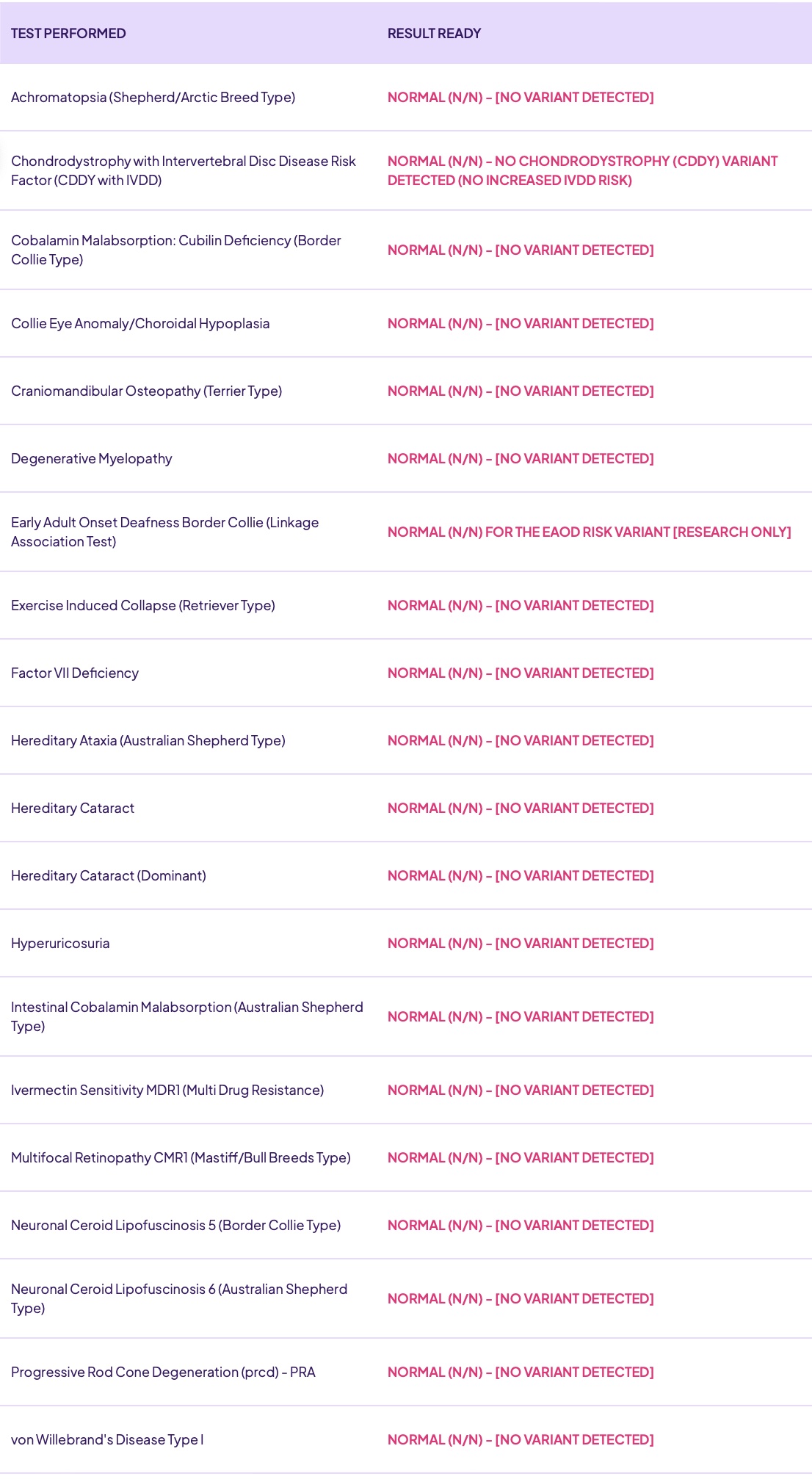 4Feathers Mistress Rockin' Lita Orivet Health Testing