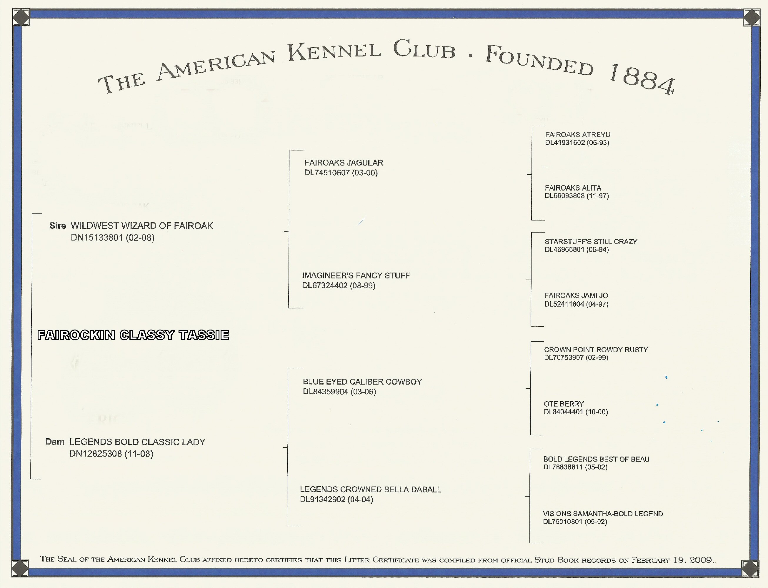 Tassie's Pedigree